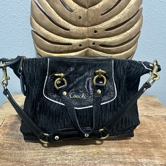 COACH Y2K Ashley Gathered SatIn Carryall Black Satchel Bag - Picture 1 of 9